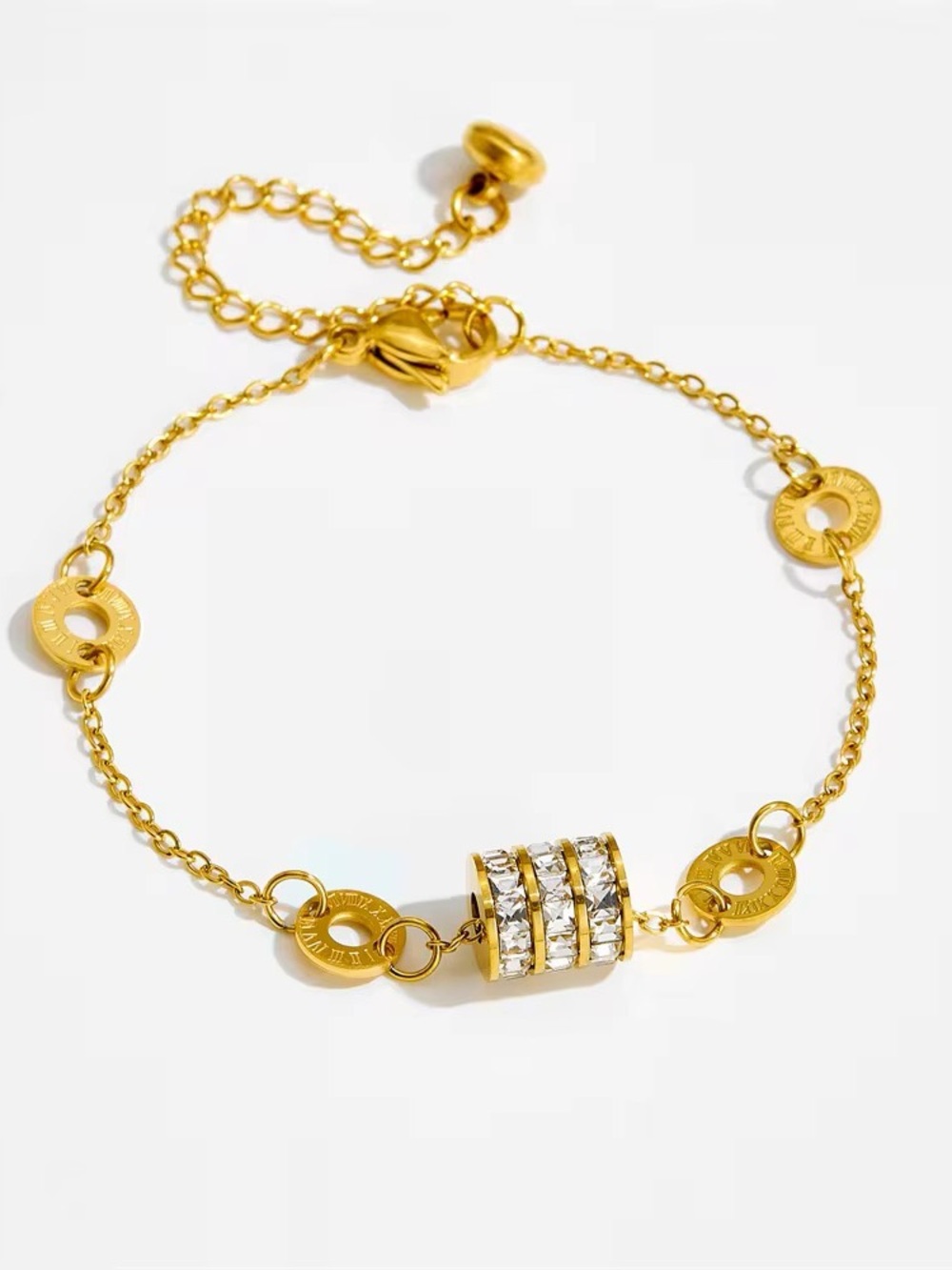 Gold Crystal Barrel Chain Bracelet - Women's Gold Bracelet